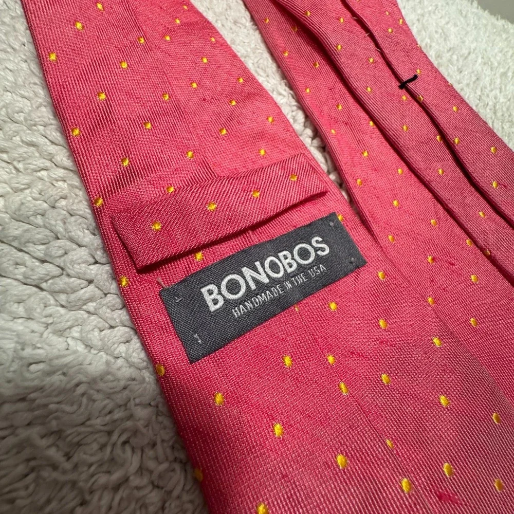 Bonobos Tie Red Orange Micro Polkadot Silk Linen Blend Narrow Thin Preppy Knit